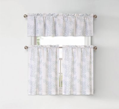 Shabby Living Brielle Complete 3 Piece Embroidered Floral Cafe Kitchen Curtain Tier & Valance Set