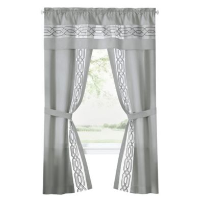 Pacifico 5 Piece Rod Pocket All In One Attached Semi Sheer Window Curtain Panels & Valance Set