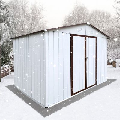 Streamdale Metal Garden Sheds 10FTx8FT Outdoor Storage Sheds White+Coffee