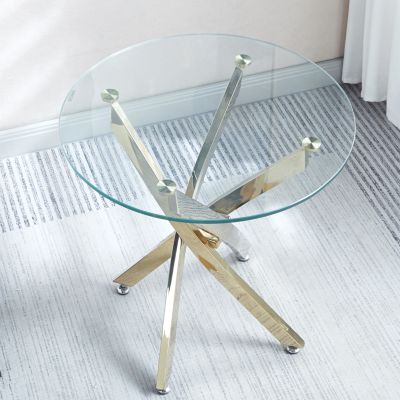 Modern Round Tempered Glass End Table With Stainless Steel Legs