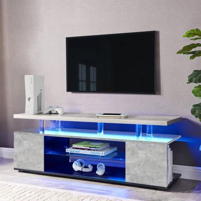 Streamdale Gray 70 Inch TV Stand with LED Gaming Console