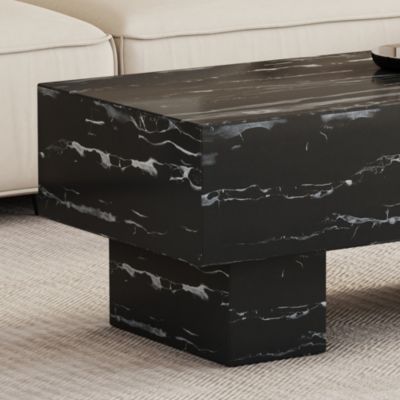 Streamdale Modern Black Coffee Table with Patterns, 43.3"x21.6"x17.2"