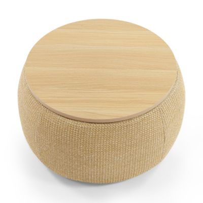 Round Storage Ottoman, 2 In 1 Function, Work As End Table And Ottoman, Natural (25.5"X25.5"X14.5")