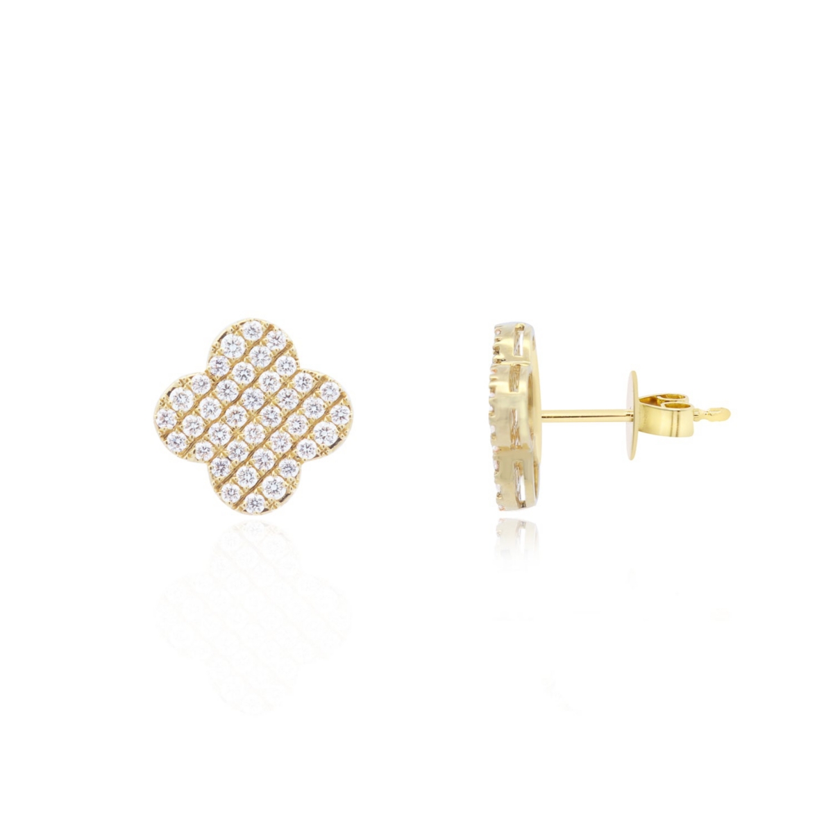 Diamond Clover Stud Earrings - Gold