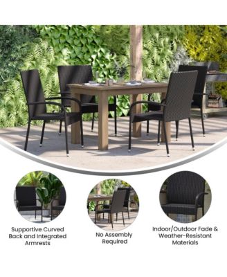 Set Of 4 Mathias Indoor/Outdoor Black Wicker Patio Chairs With Powder Coated Steel Frame, Comfortably Curved Back And Arms