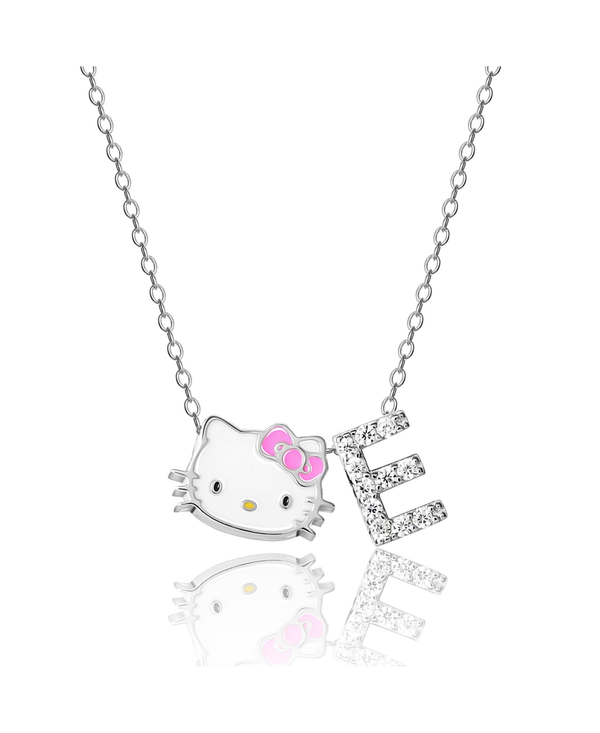 Sanrio Hello Kitty Silver Plated Enamel Pave Initial Slider Necklace - Silver letter p