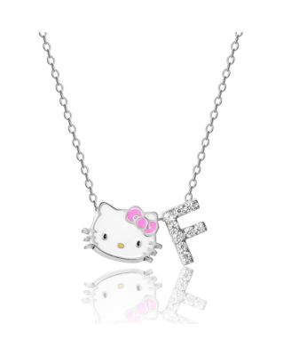 Sanrio Hello Kitty Silver Plated Enamel Pave Initial Slider Necklace - Silver letter f 27$