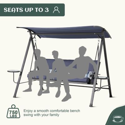 Steel 3-Seater Swing Porch Swing With Canopy