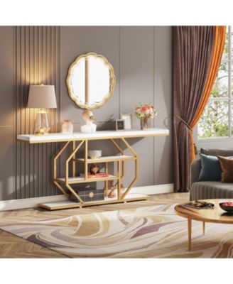 70.9 inch Extra Long Console Table, Modern Sofa Table Behind Couch with Storage, 4 Tier Entryway Accent Table for Living Room, Hallway, Entrance, Foyer