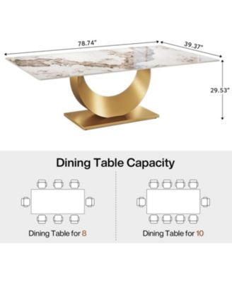 78.7-Inch Sintered Stone Dining Table with Snowy White Pandora Top, Luxury Kitchen & Dining Room Table