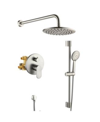 9" Wall Mounted Rainfall Shower System Set with Hanheld Spray & Slide Bar, Brushed Gold