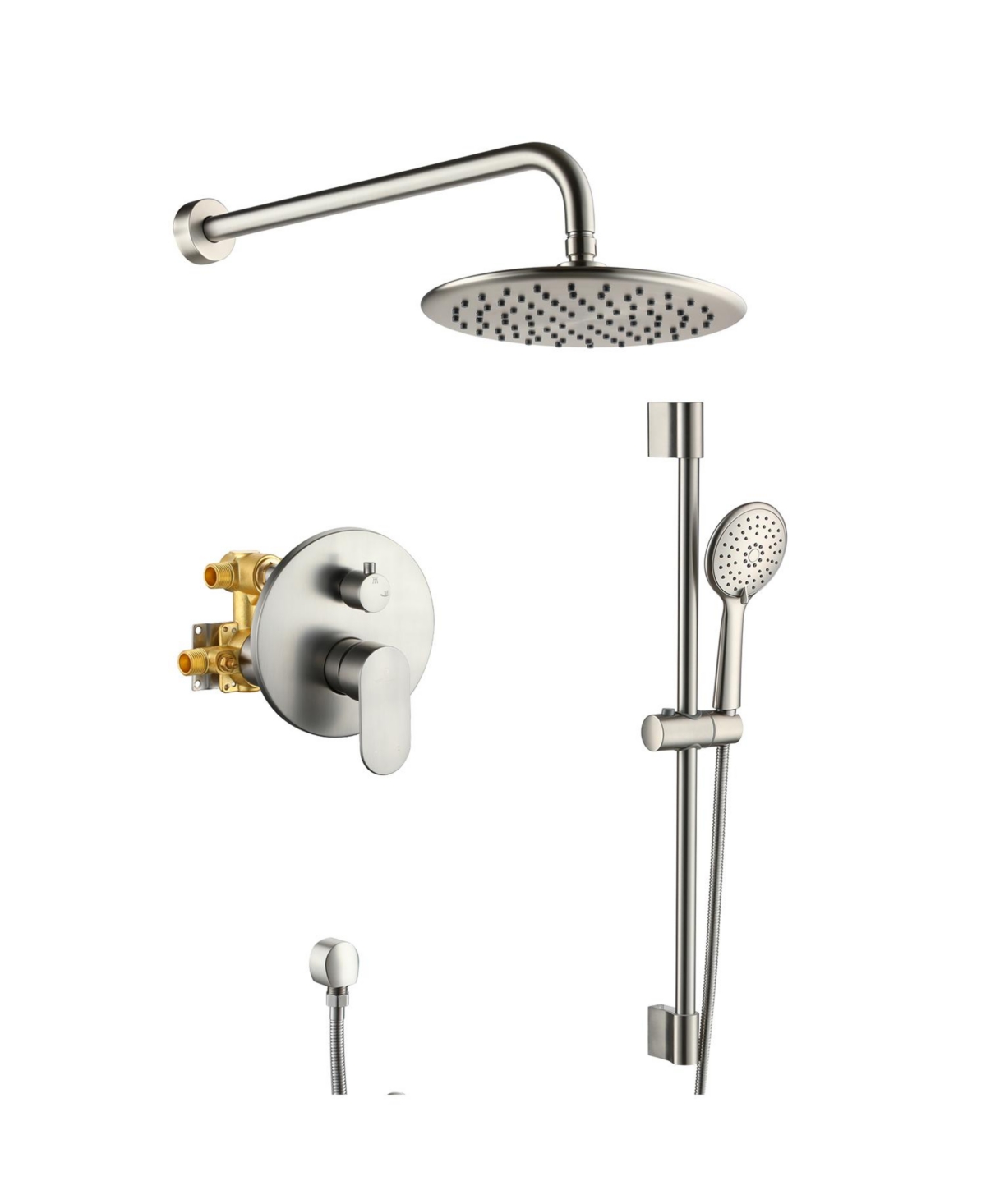 Mondawe Wall Mounted Rainfall Shower System Set with Hanheld Spray & Slide Bar, Brushed Gold