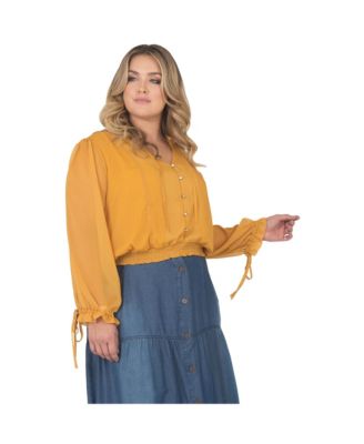 Plus Size Long Bishop Tie Sleeve Chiffon Blouse