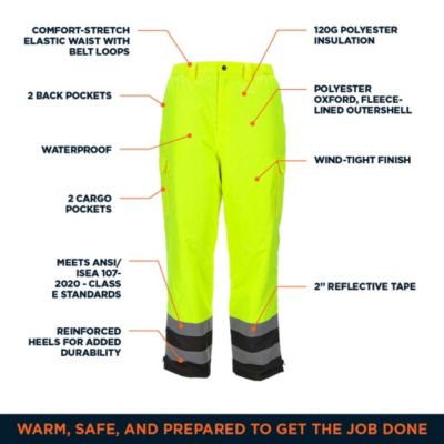 Men's HiVis Insulated Waterproof Pants - High Visibility, Warm, Durable Workwear