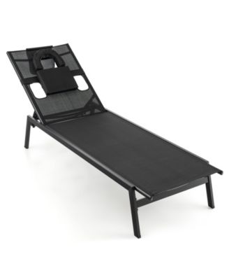 Patio Sunbathing Lounge Chair 5-Position Adjustable Tanning Chair-Black