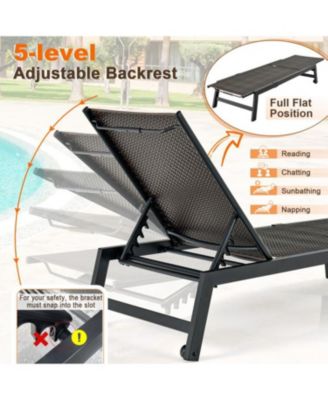 Patio PE Rattan Chaise Lounge with 5-Level Backrest and Wheels-Brown