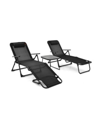 3 Pieces Patio Folding Chaise Lounge Set with PVC Tabletop-Black