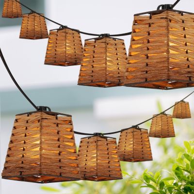 Quinn 10-Light Indoor/Outdoor 10 ft. Classic Vintage LED G40 Square Bamboo Shaded String Lights, Brown