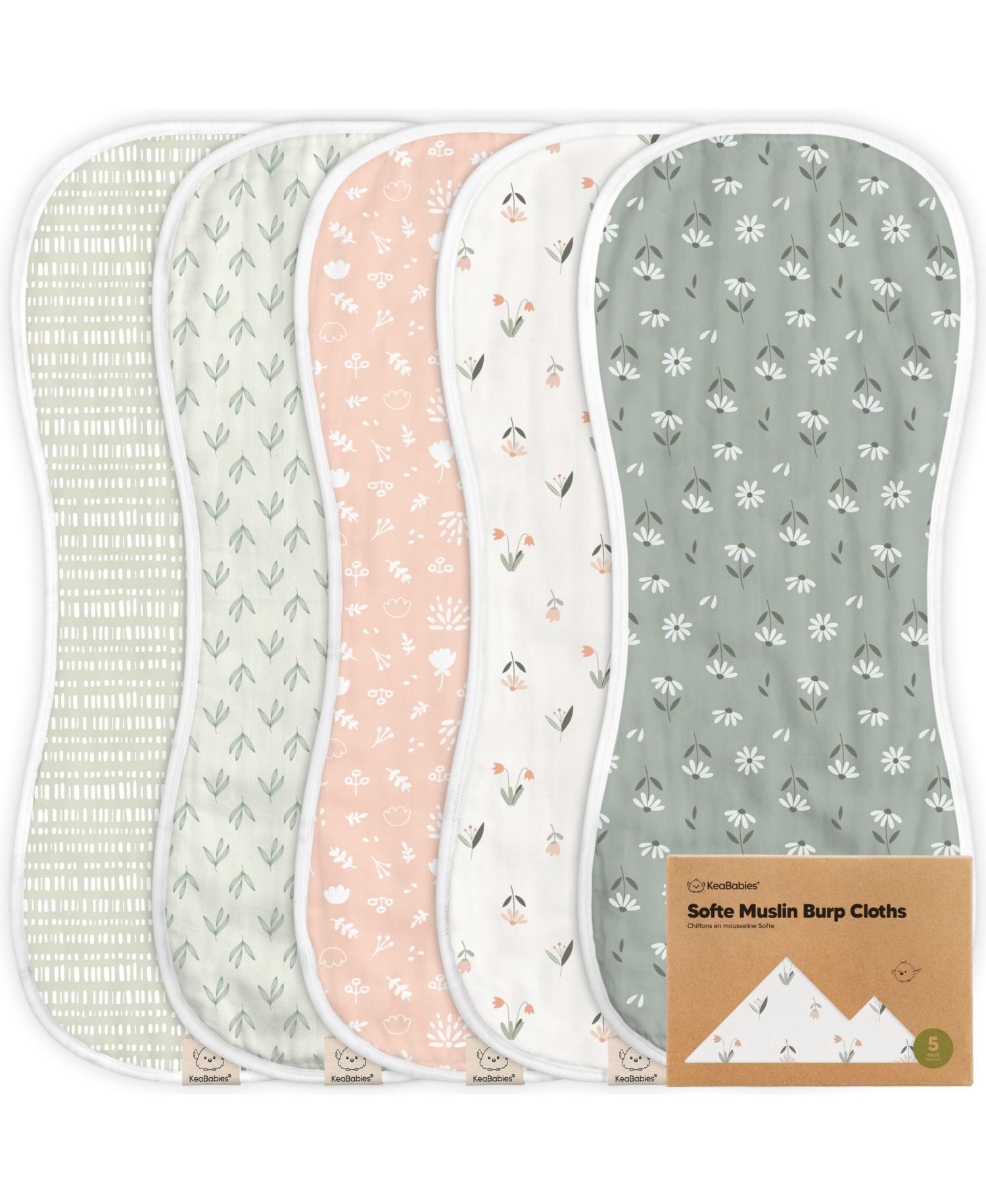 5pk Softe Muslin Burp Cloths for Baby Girls and Boys, Organic Burping Cloths for Babies, Baby Burp Clothes