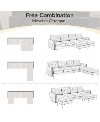 110" L-Shape Convertible Sectional Sofa with Ottoman