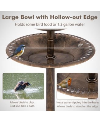 Pedestal Bird Bath with Solar Light with Bird Feeder and Flower Planter