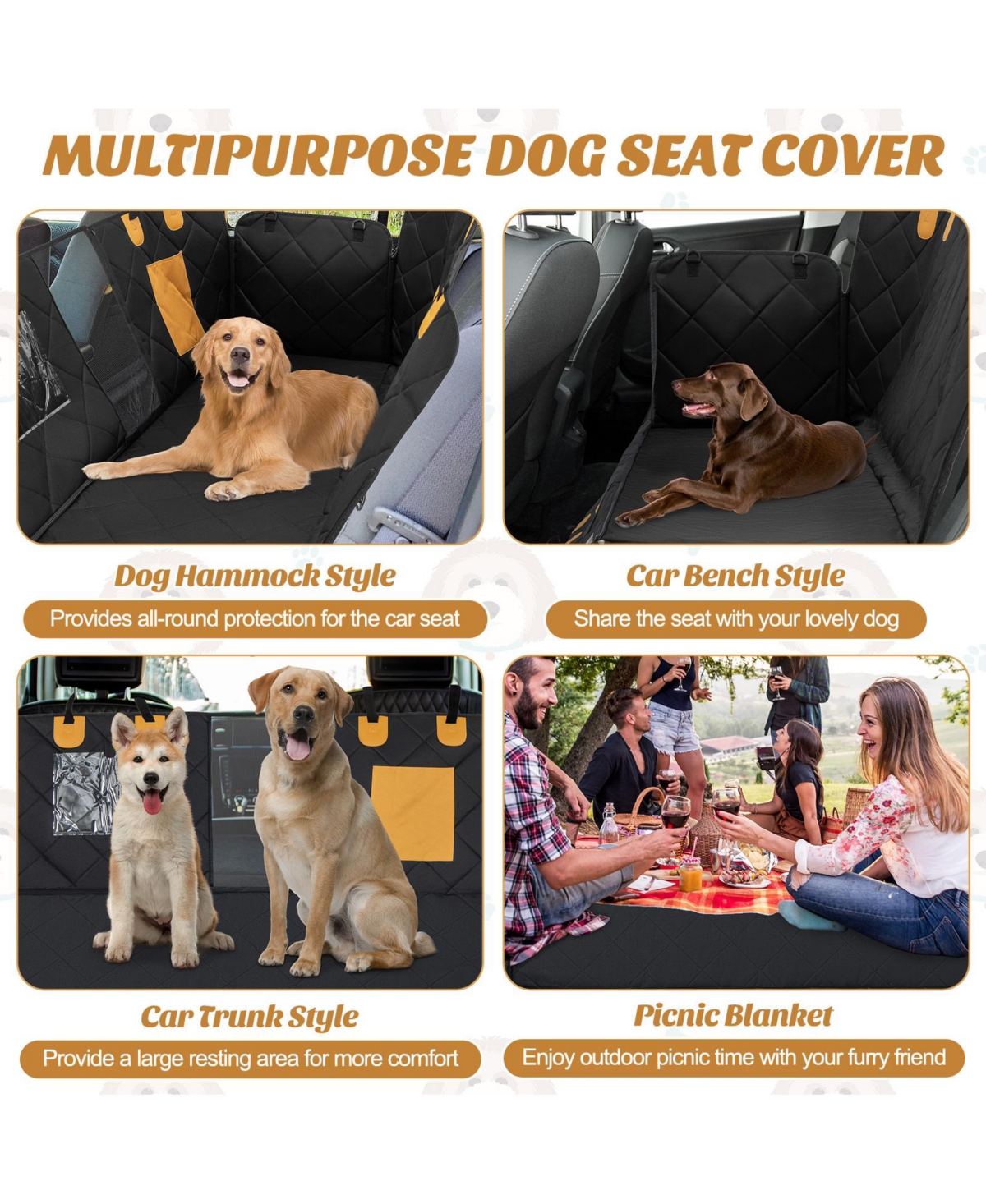 Slickblue Dog Car Seat Cover Protector for Back Seat with Mesh Windows- Black
