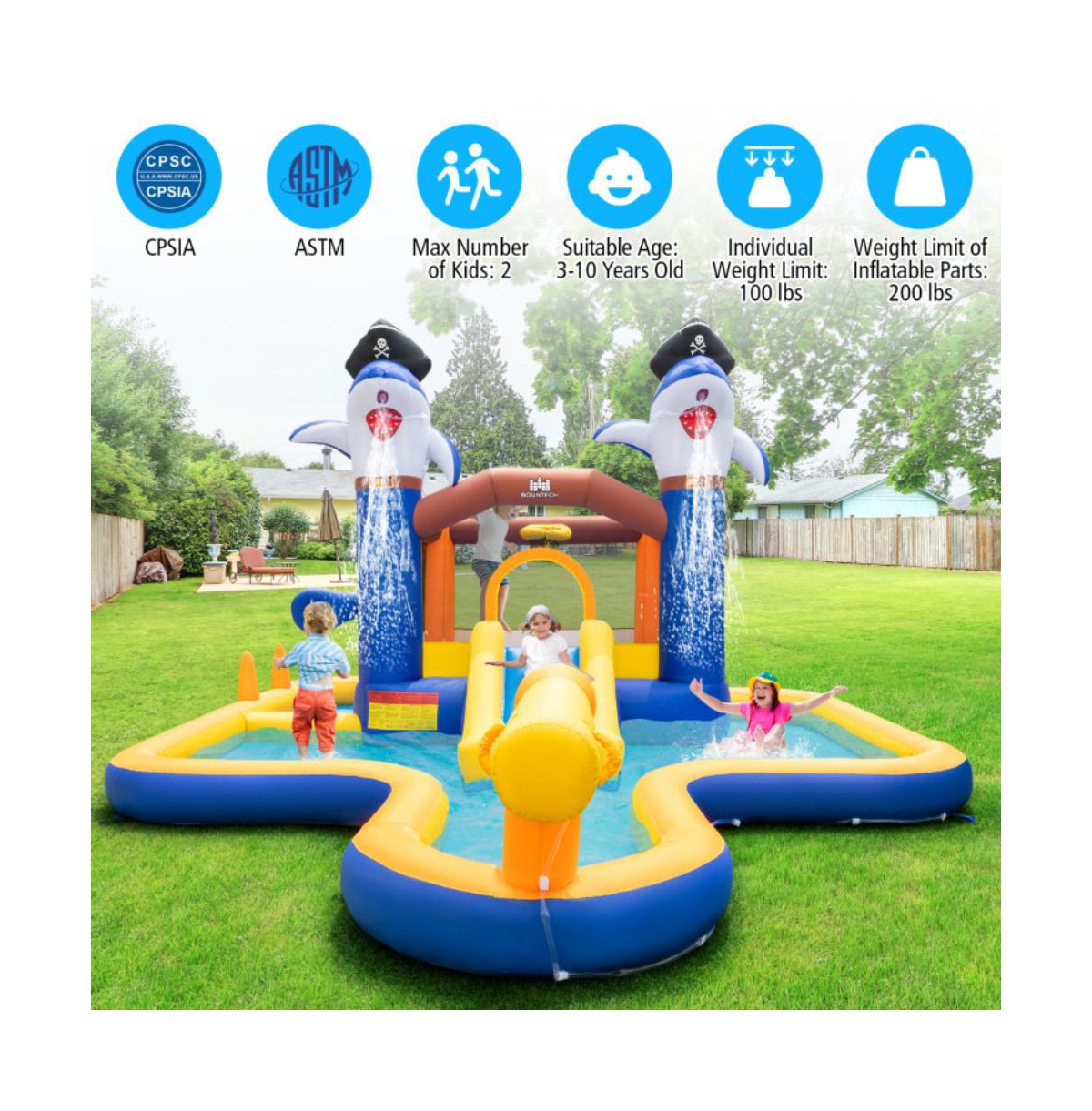 Slickblue 7-In-1 Water Slide Park with Splash Pool and Water Cannon without Blower