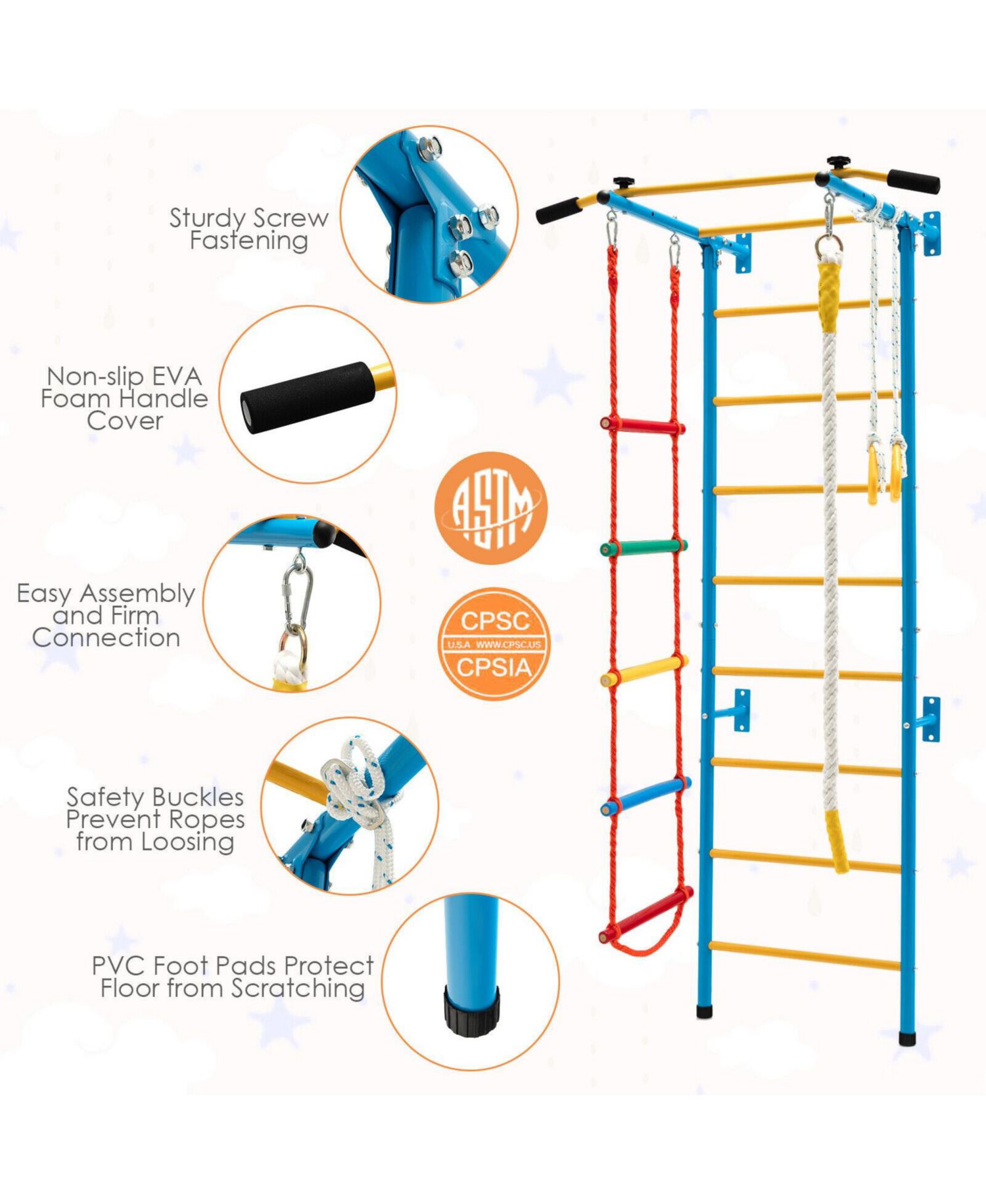 5 In 1 Kids Indoor Gym Playground Swedish Wall Ladder-Yellow