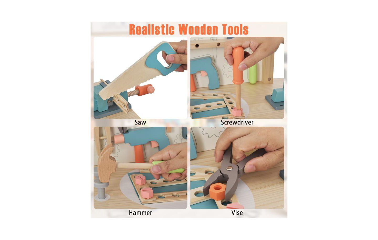 Детская игрушка Slickblue Kids Play Tool Workbench with Realistic Accessories for Pretend Play, цвет: Разноцветный — фото 6