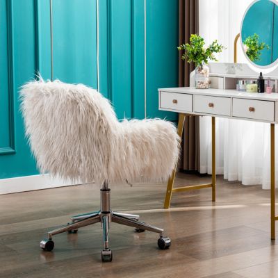 Standard  Faux Fur, Metal  Swivel, Height Adjustable, Ergonomic Office Chair