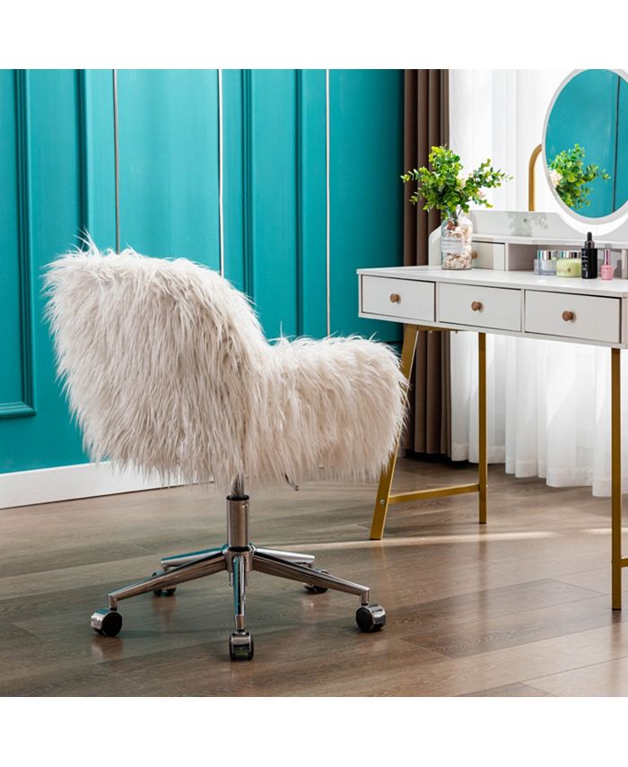 Amazon Black Fur Vanity Stool Modern Faux Fur Home Office Chair