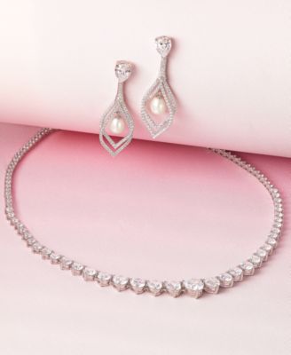 Cultured Freshwater Pearl (9 x 7mm) & Cubic Zirconia Orbital Drop Earrings in Sterling Silver