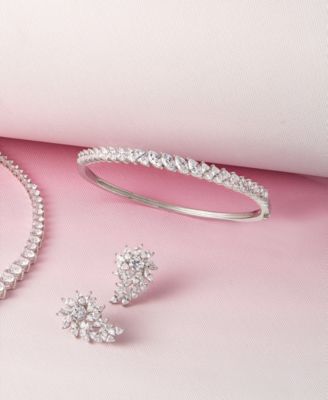 Cubic Zirconia Cluster Drop Earrings in Sterling Silver