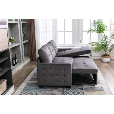 L-Shaped Velvet Sectional Sleeper Sofa, Dark