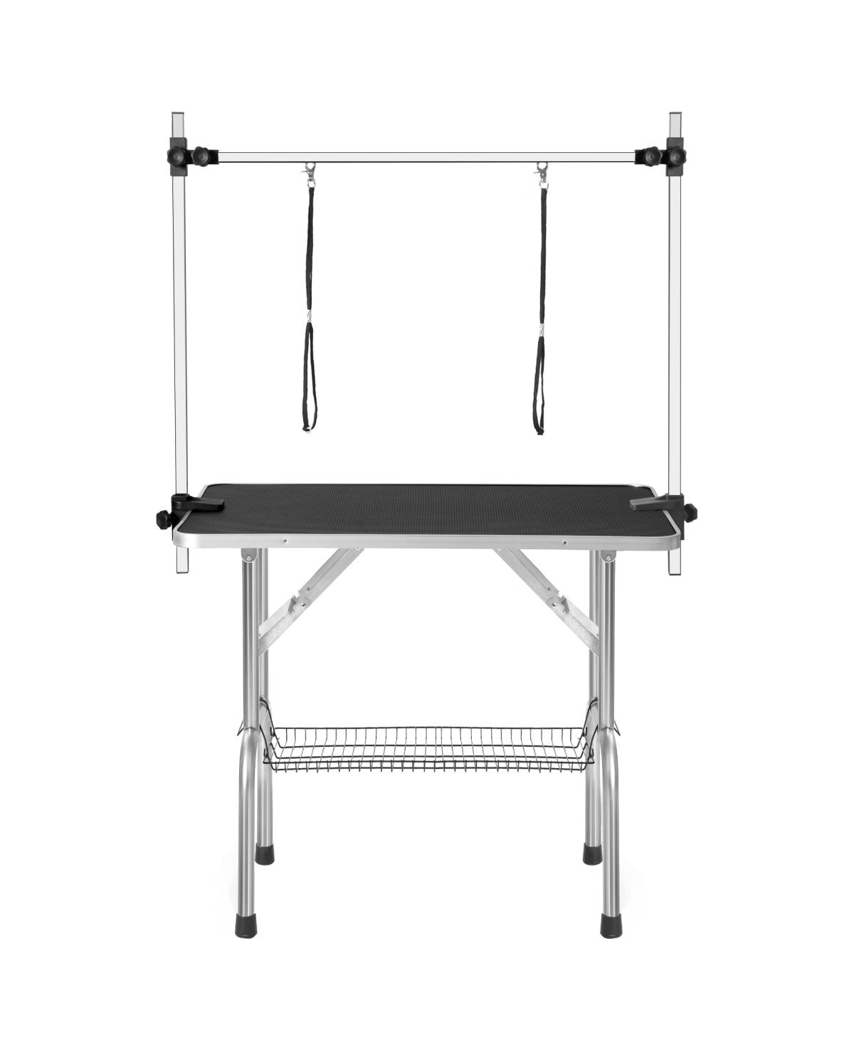 Professional Dog Pet Grooming Table Large Adjustable Heavy Duty Portable with Arm & Noose & Mesh Tray - Black