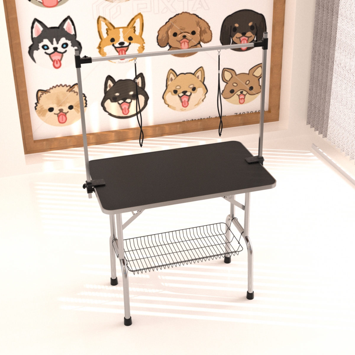 Professional Dog Pet Grooming Table Large Adjustable Heavy Duty Portable with Arm & Noose & Mesh Tray - Black