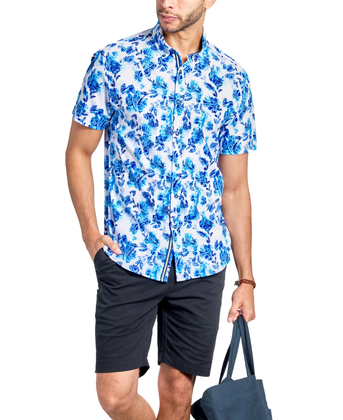 Society of Threads Men's Regular Fit Non-Iron Performance Stretch Paisley Floral Button-Down Shirt