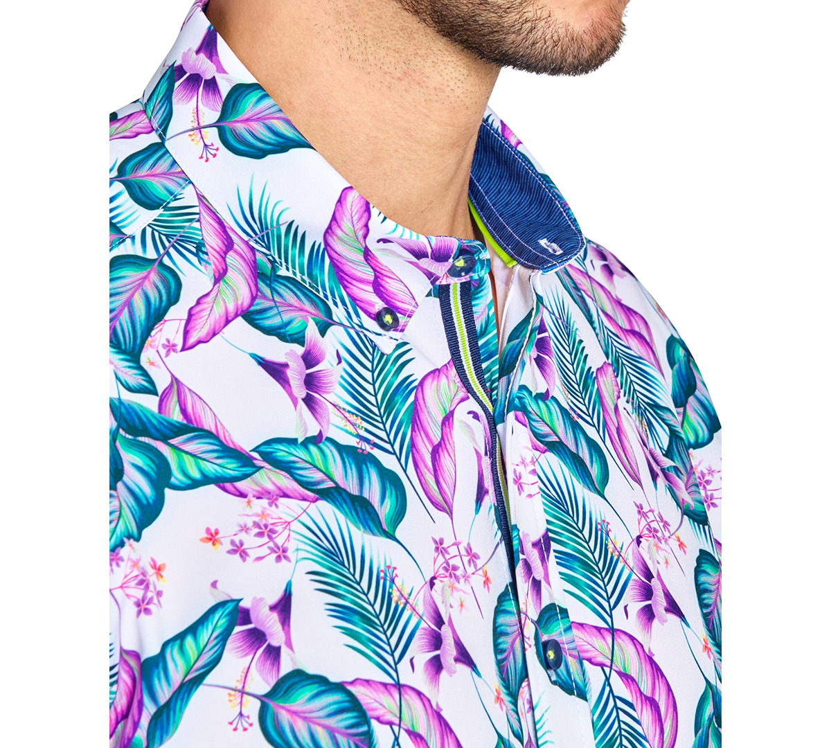 Society of Threads Men's Regular Fit Non-Iron Performance Stretch Leaf Print Button-Down Shirt