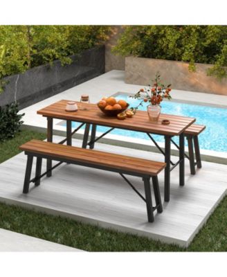 Folding Picnic Bench Set Rectangular Acacia Wood Dining Camping BBQ Benches