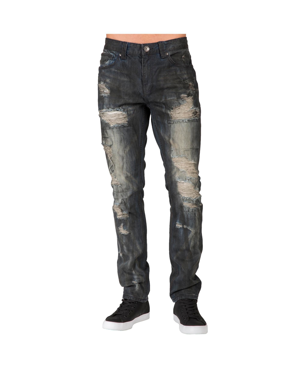 Level 7 Men's Slim Straight Fit Denim Ripped Distressed Jeans