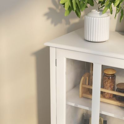 Buffet Storage Cabinet With Double Glass Doors And Unique Bell Handle