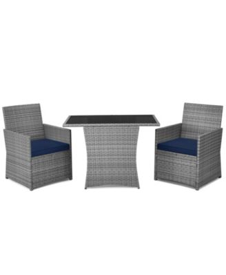 3 Pieces Patio Rattan Furniture Set with Cushioned Armrest Sofa