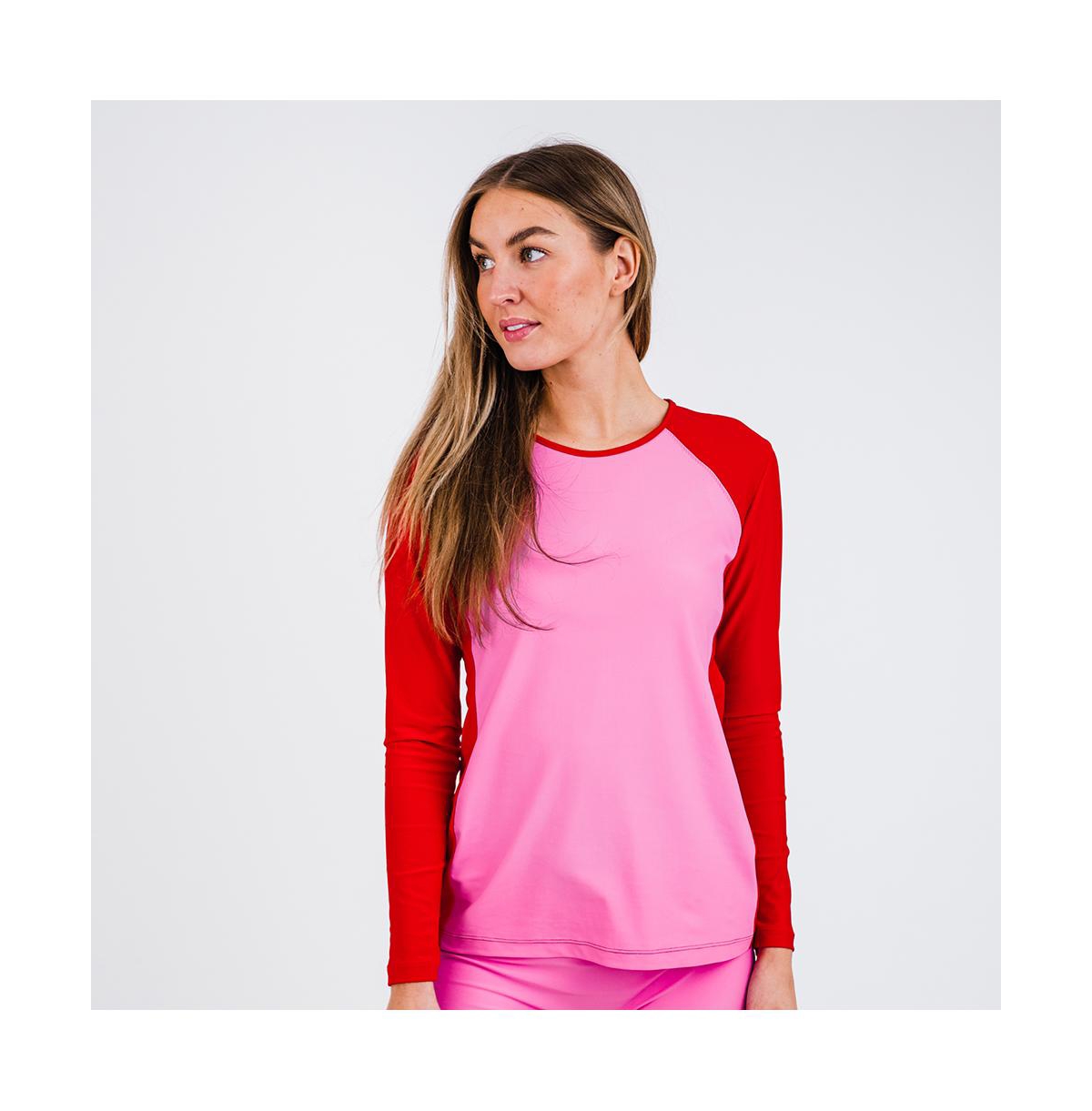 Plus Size Raglan Color Block Rash Guard - Blush maraschino