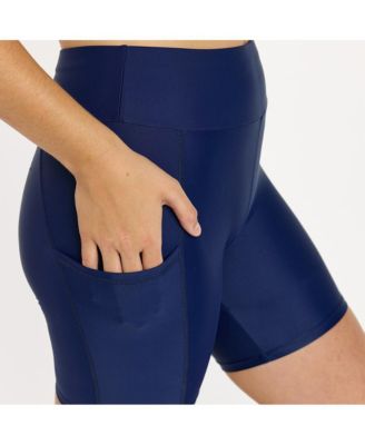 Plus Size Mid-Thigh Swim Shorts With Pockets