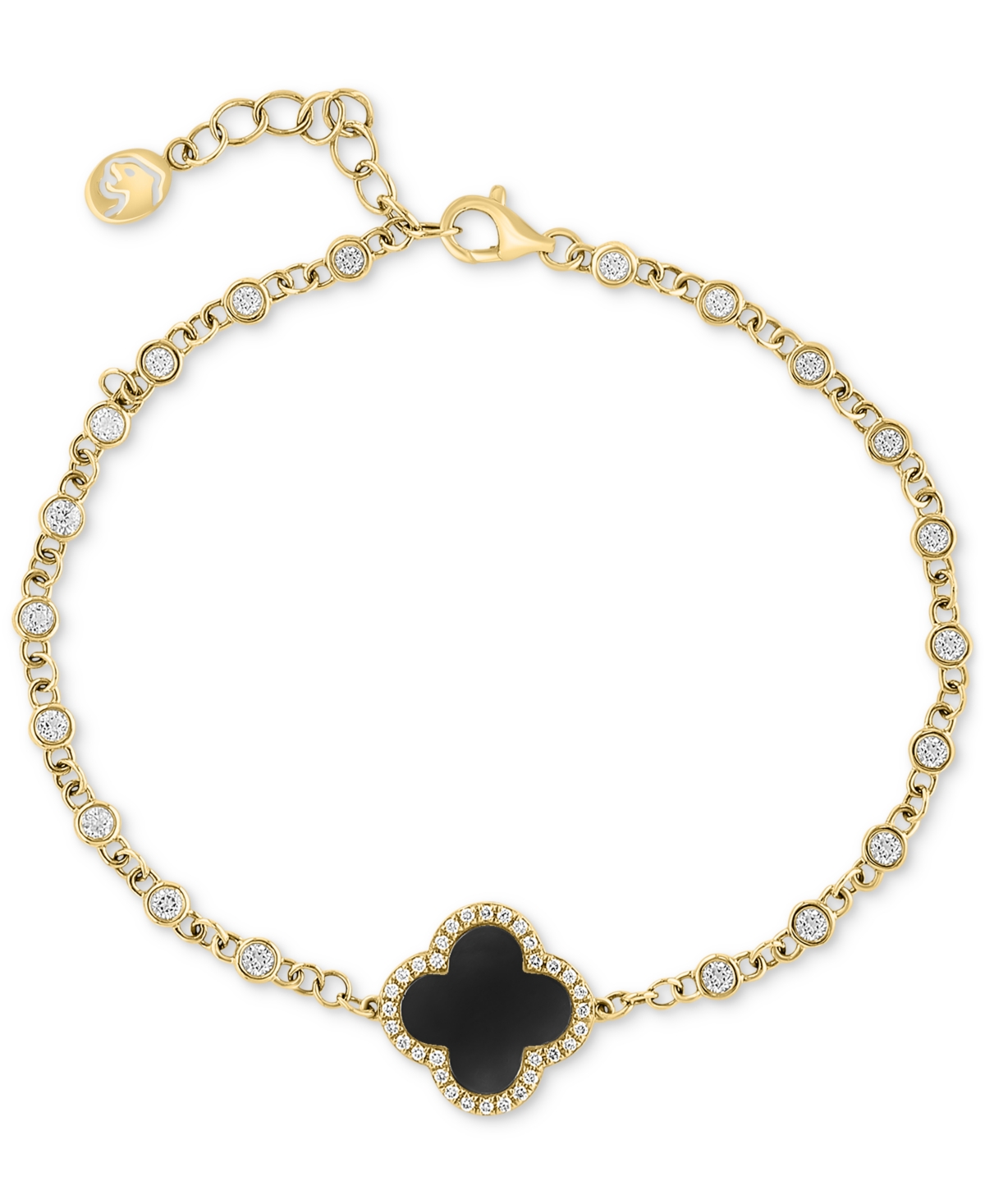 Effy Collection Effy Onyx White Topaz 1 ct. t.w. Diamond 1 8 ct. t.w. Clover Link Bracelet in 14k Gold Yellow Gol Smart Closet