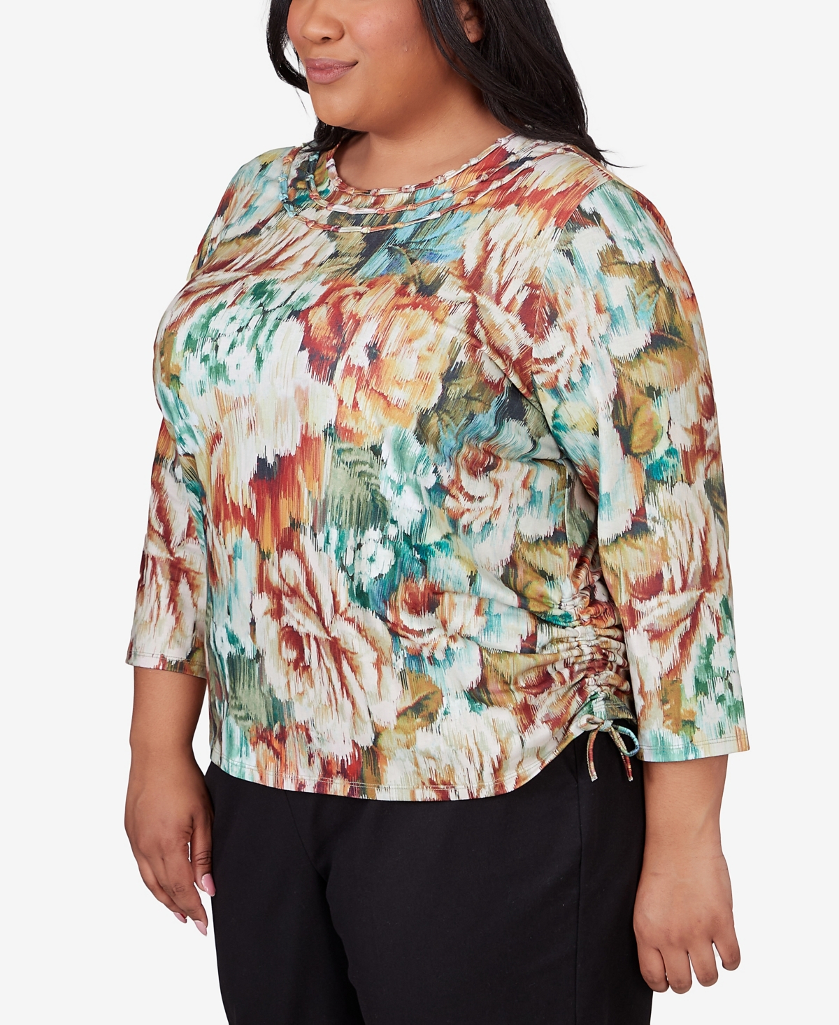 Alfred Dunner Plus Size Classic Earth Floral Crew Neck Top
