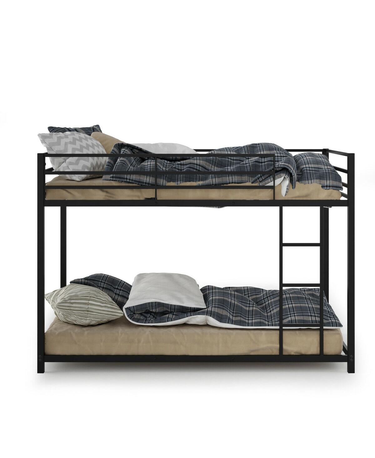 Slickblue Sturdy Metal Bunk Bed Frame Twin Over Twin with Safety Guard Rails and Side Ladder