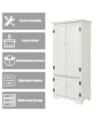 Accent Storage Cabinet Adjustable Shelves Antique 2 Door Floor Cabinet Cream