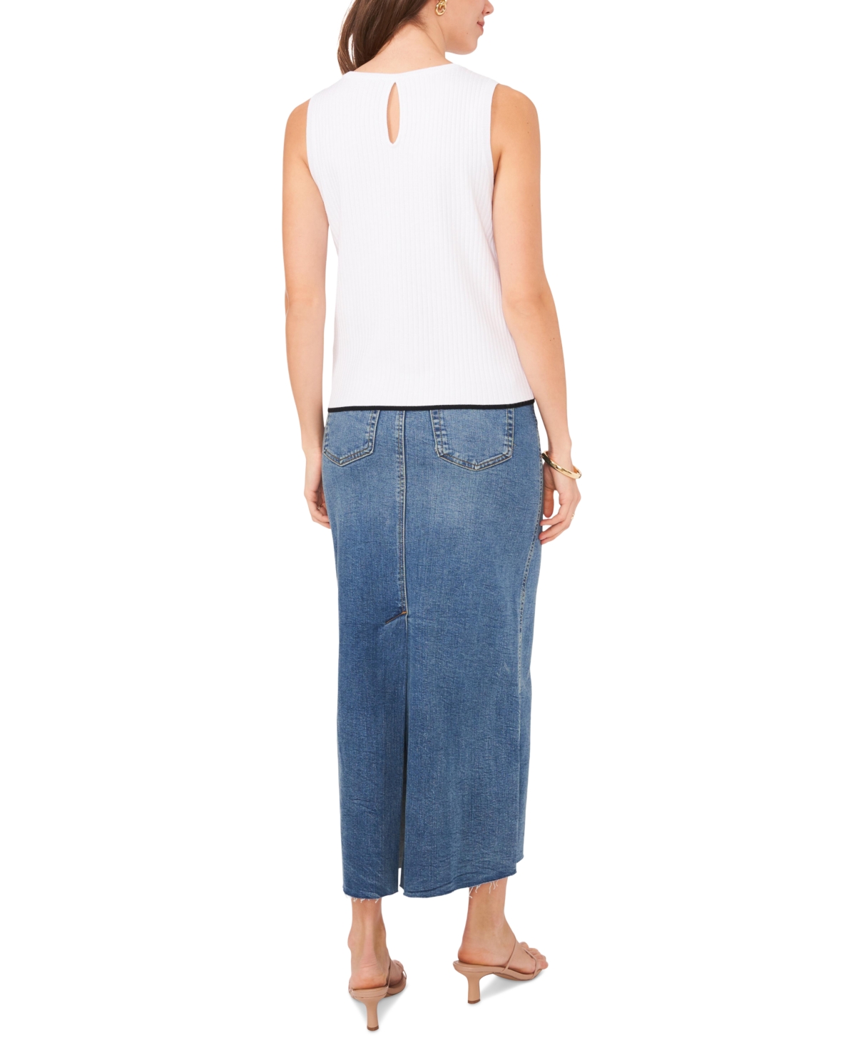 Vince Camuto Women's Keyhole-Back Ribbed Sleeveless Sweater