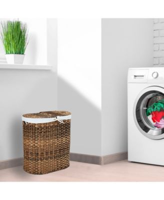 Handwoven Oval Double Laundry Hamper